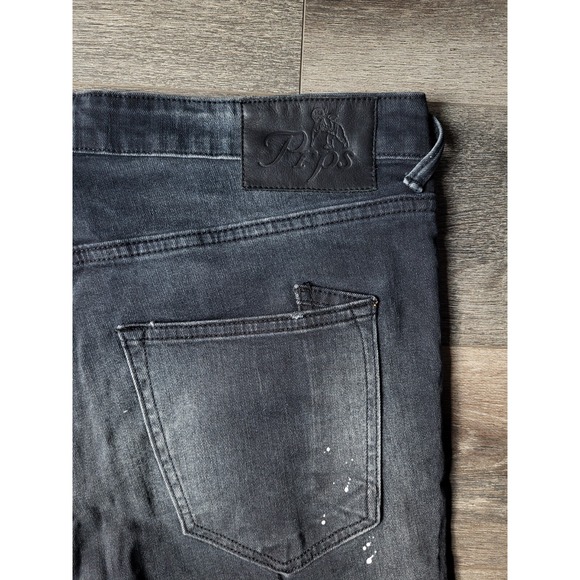PRPS Mens Warlock Drop Skinny Fit Stretch‎ Distressed Repair Black Jeans Size 36 - Picture 9 of 13